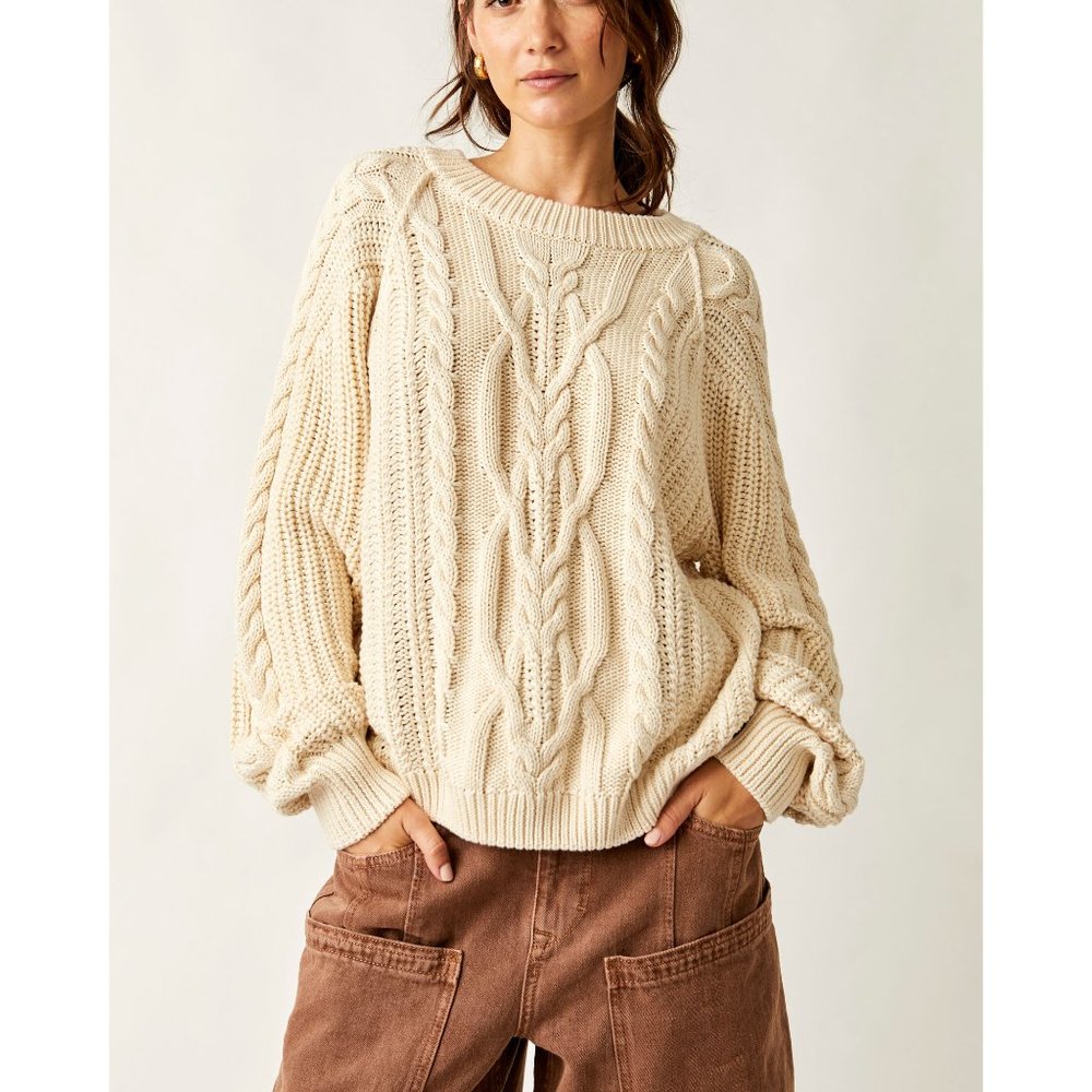 Free People Cream Cable Knit Sweater